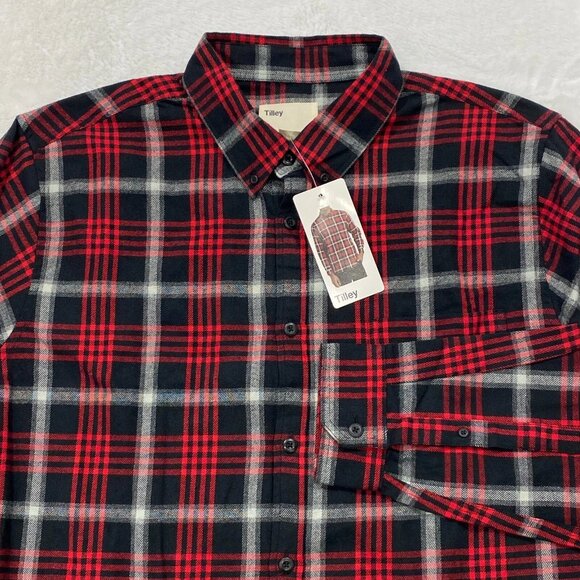 Tilley Flannel Shirt Mens XL Red Black Plaid Button Down Long Sleeve - Picture 1 of 13